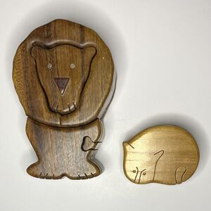 Wood Puzzle Trinket Lion & Cat Boxes